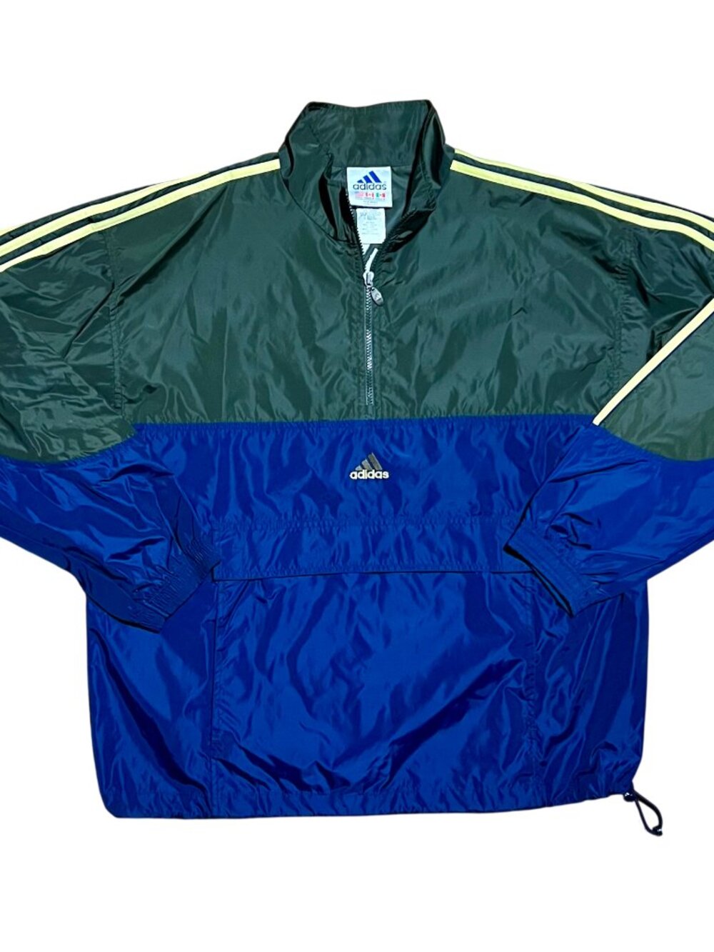 Adidas Vintage 90s Colorblock Half Zip Green & Blue Windbreaker, Men's Large